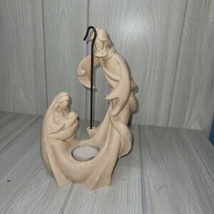 Mary Joseph & Baby Jesus Sandstone Resin Tealight Nativity Religious Christmas